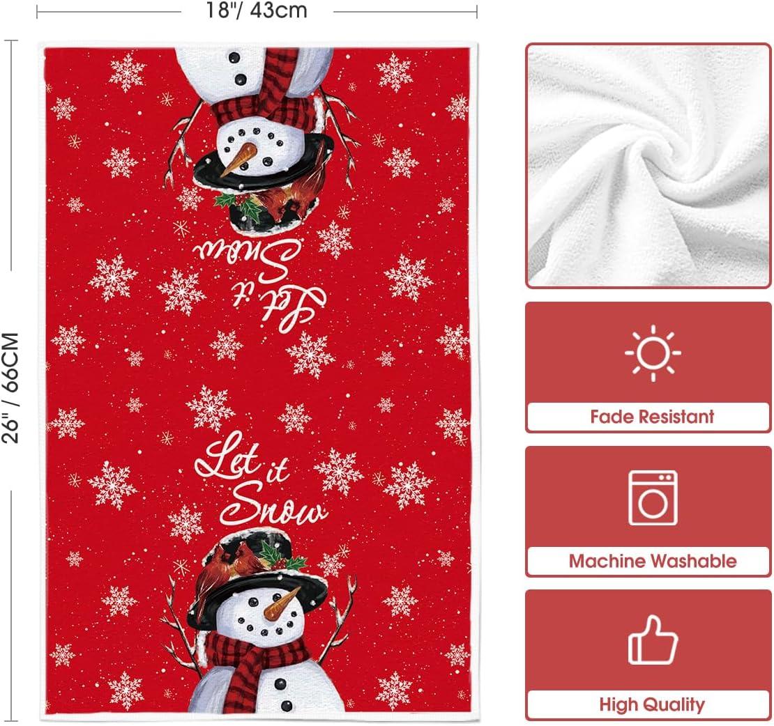 image:imageArtoid Mode Red Snowman Let It Snow Xmas Trees Hello Winter Kitchen Towels Dish Towels 18x26 Inch Daily Seasonal Christmas Decoration Hand Towels Set of 2Red