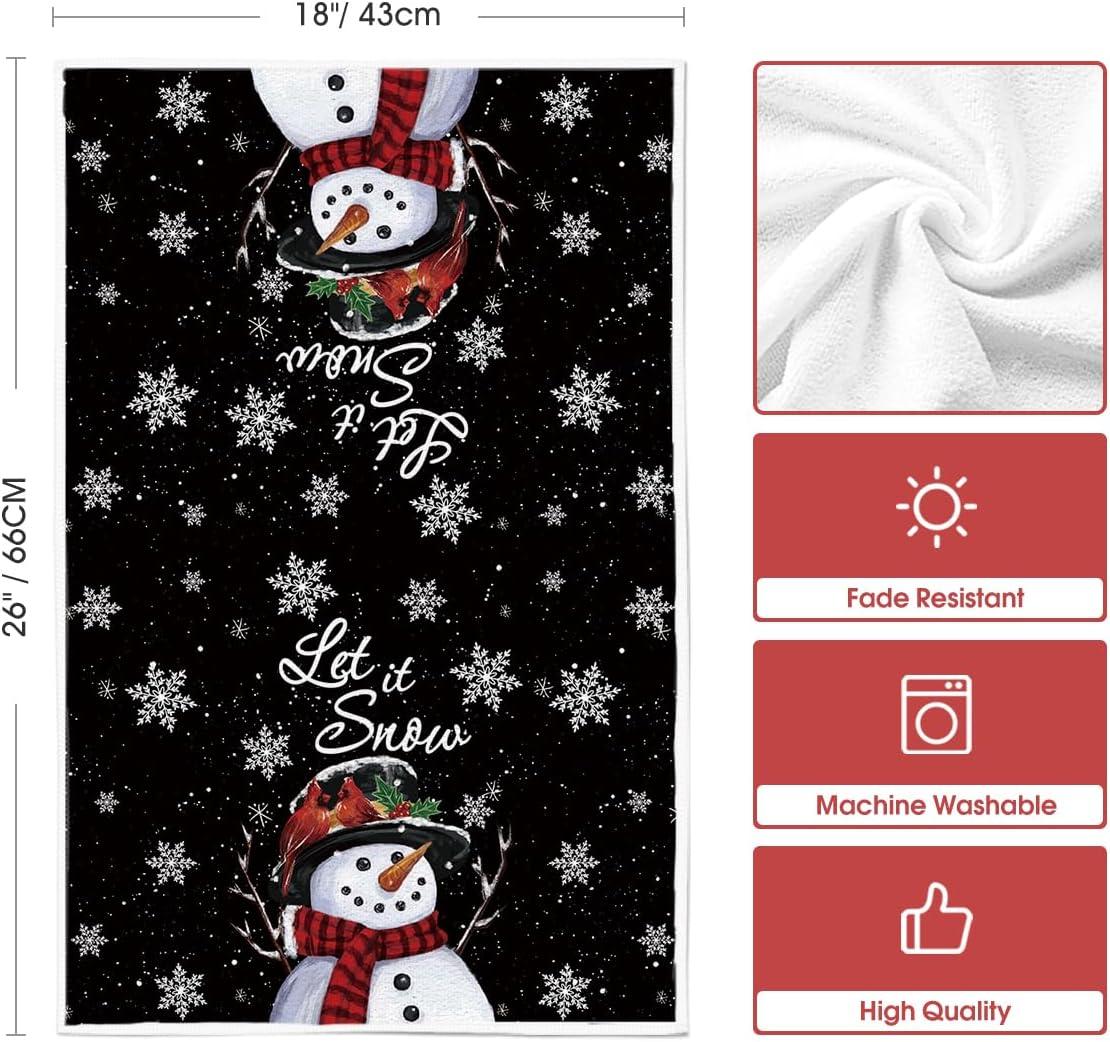 image:imageArtoid Mode Red Snowman Let It Snow Xmas Trees Hello Winter Kitchen Towels Dish Towels 18x26 Inch Daily Seasonal Christmas Decoration Hand Towels Set of 2Black