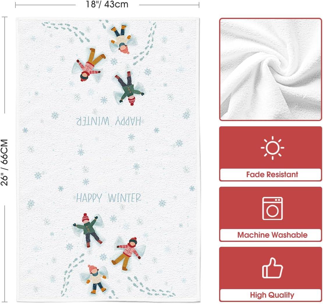 image:imageArtoid Mode Snow Ski Happy Winter Kitchen Towels Dish Towels 18x26 Inch Farmhouse Holiday Snowflake Decoration Cleaning Set of 2