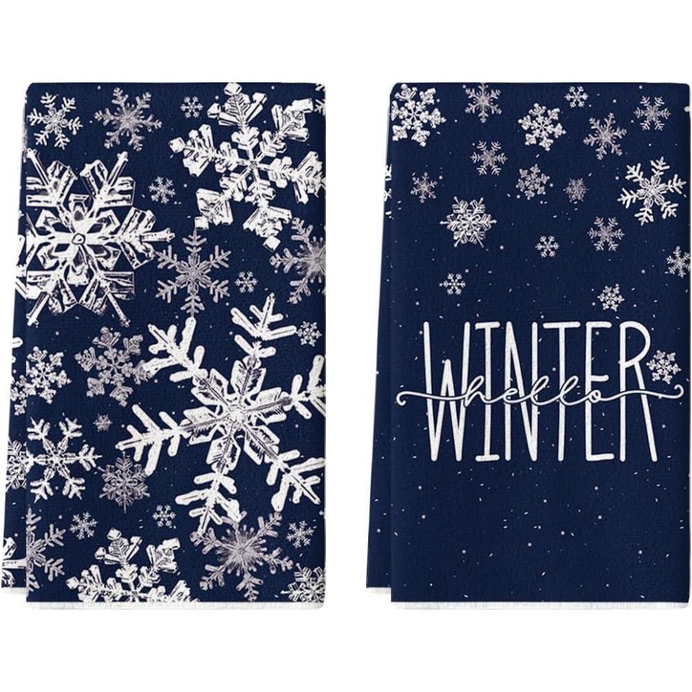 image:imageArtoid Mode Aqua Snowflake Hello Winter Kitchen Towels Dish Towels 18x26 Inch Farmhouse Holiday Decoration Cleaning Set of 2Blue