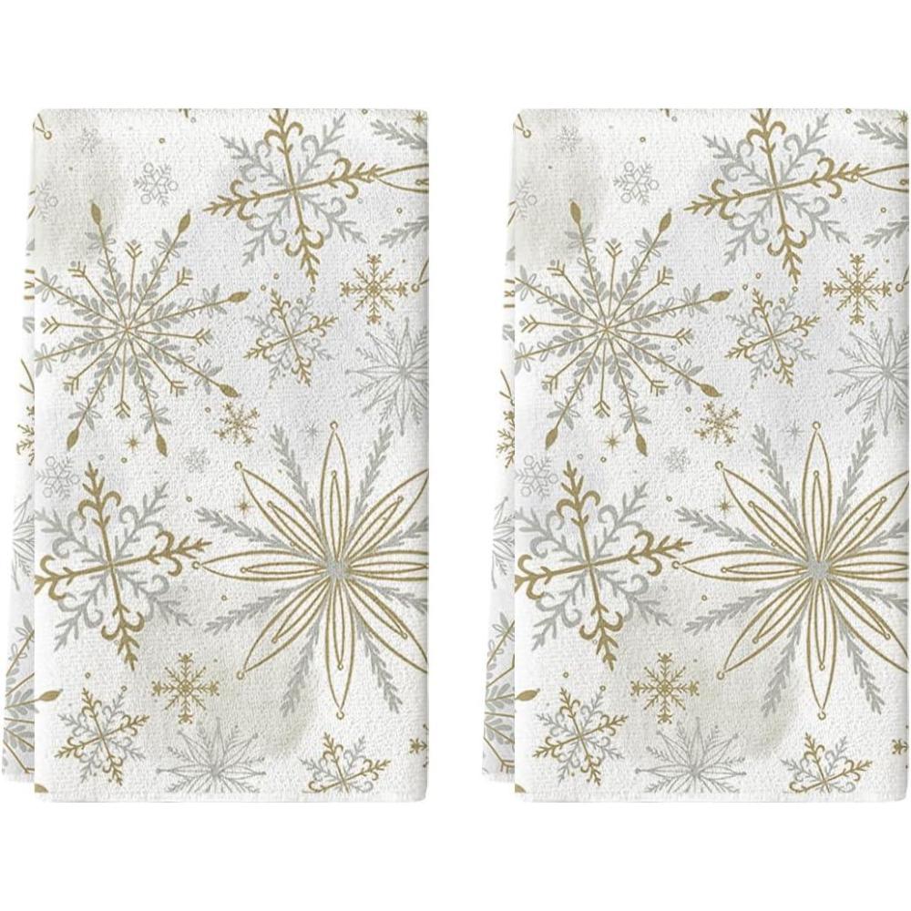 image:imageArtoid Mode Beige Snowflake Winter Kitchen Towels Dish Towels 18x26 Inch Farmhouse Holiday Decoration Cleaning Set of 2