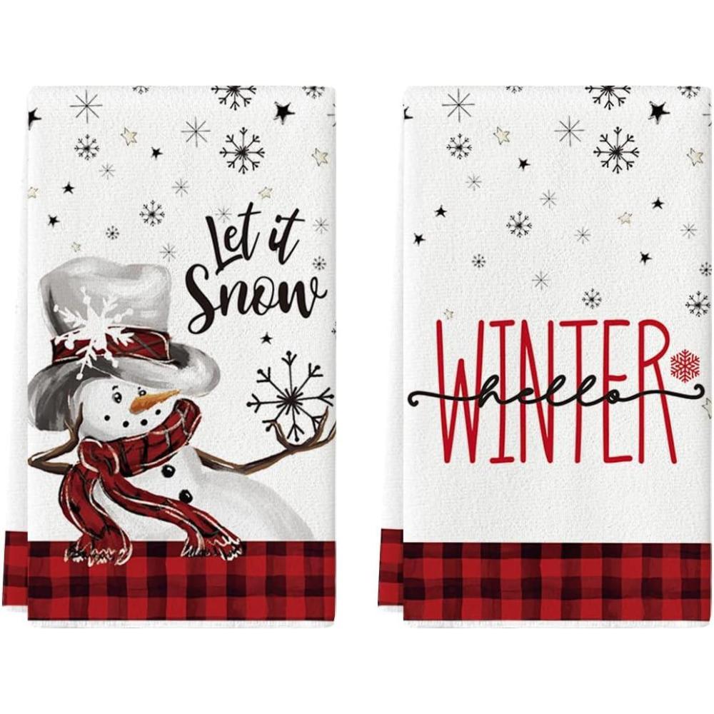 image:imageArtoid Mode Buffalo Plaid Snowman Let It Snow Winter Kitchen Towels Dish Towels 18x26 Inch Daily Seasonal Christmas Decoration Hand Towels Set of 2RedBlack