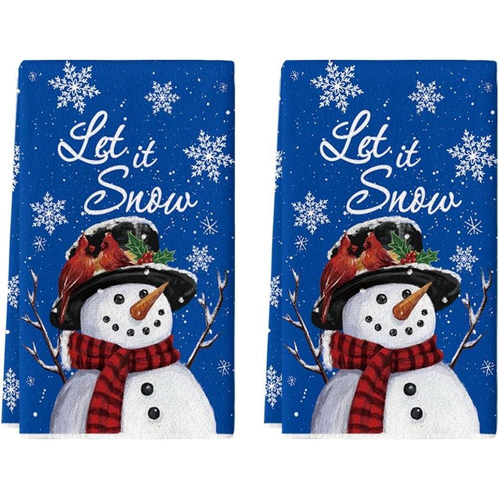 image:imageArtoid Mode Red Snowman Let It Snow Winter Kitchen Towels Dish Towels 18x26 Inch Seasonal Christmas Decoration Hand Towels Set of 2Blue
