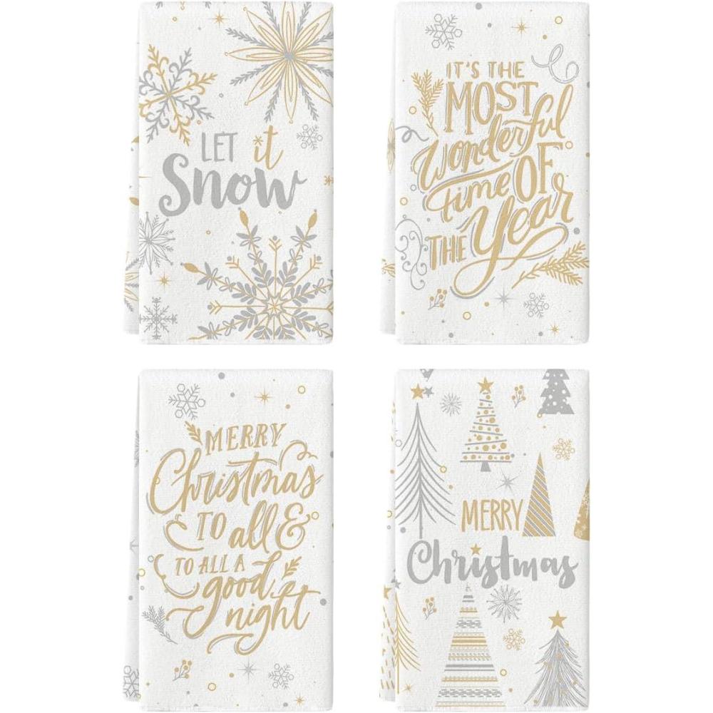 image:imageArtoid Mode Snowflake Xmas Trees Merry Christmas Kitchen Towels Dish Towels 18x26 Inch Let It Snow Winter Decoration Hand Towels Set of 4