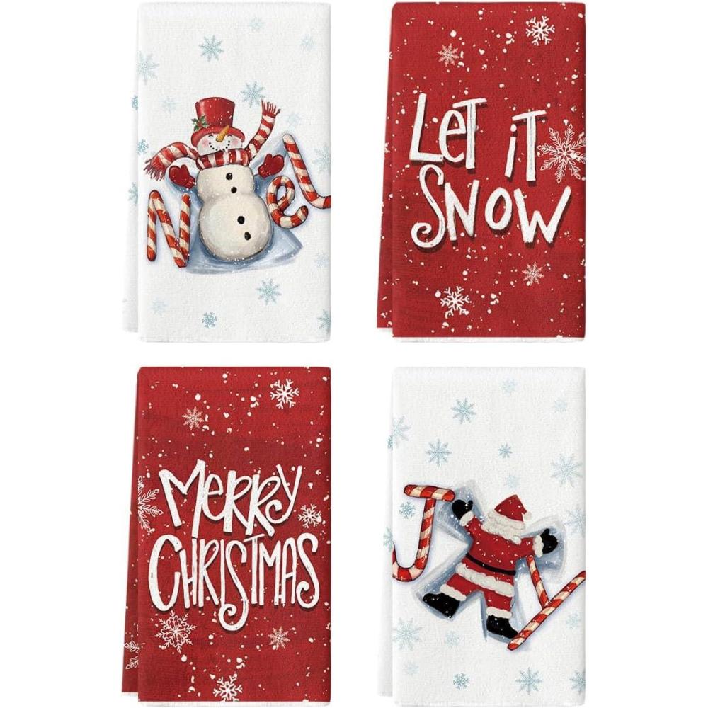 image:imageArtoid Mode Snowman Merry Christmas Kitchen Towels Dish Towels 18x26 Inch Farmhouse Holiday Joy Snowflake Winter Decoration Cleaning Set of 4