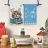 Artoid Mode Blue Cat Hello Winter Kitchen Towels Dish Towels, 18×26 Inch Print Snowflakes Christmas Decoration Hand Towels Set of 2
