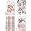 Artoid Mode Beige Blue Xmas Tree Snowman Christmas Kitchen Towels Dish Towels, 18×26 Inch Holiday Believe Bird Winter Decoration Hand Towels Set of 4(Pink/Beige)