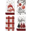 Artoid Mode Beige Blue Xmas Tree Snowman Christmas Kitchen Towels Dish Towels, 18×26 Inch Holiday Believe Bird Winter Decoration Hand Towels Set of 4(Red/Black)
