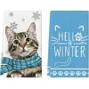 Artoid Mode Blue Cat Hello Winter Kitchen Towels Dish Towels, 18×26 Inch Print Snowflakes Christmas Decoration Hand Towels Set of 2