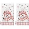 Artoid Mode Red Buffalo Plaid Bird Snowman Winter Kitchen Towels Dish Towels, 18×26 Inch Farmhouse Snowflakes Decoration Cleaning Set of 2(Pink)