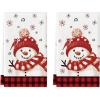 Artoid Mode Red Buffalo Plaid Bird Snowman Winter Kitchen Towels Dish Towels, 18×26 Inch Farmhouse Snowflakes Decoration Cleaning Set of 2(Red)