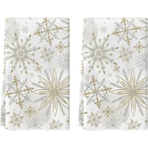 Artoid Mode Beige Snowflake Winter Kitchen Towels Dish Towels, 18×26 Inch Farmhouse Holiday Decoration Cleaning Set of 2