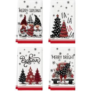 Artoid Mode Gnome Truck Merry Christmas Kitchen Towels Dish Towels, 18×26 Inch Holiday Believe Xmas Tree Winter Decoration Hand Towels Set of 4