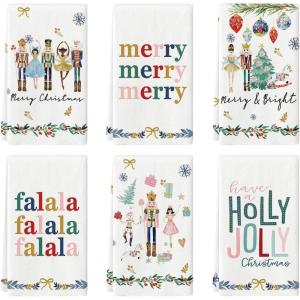Artoid Mode Nutcracker Xmas Tree Holly Ornament Motto Merry Christmas Kitchen Towels Dish Towels, 18×26 Inch Farmhouse Decoration Hand Towels Set of 6