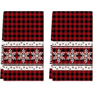 Artoid Mode Red Buffalo Plaid Snowflake Winter Kitchen Towels Dish Towels, 18×26 Inch Farmhouse Holiday Decoration Cleaning Set of 2
