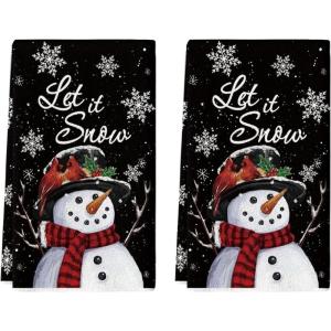 Artoid Mode Red Snowman Let It Snow Winter Kitchen Towels Dish Towels, 18×26 Inch Seasonal Christmas Decoration Hand Towels Set of 2(Black)