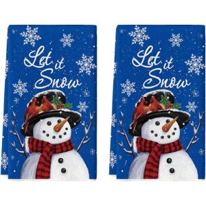 Artoid Mode Red Snowman Let It Snow Winter Kitchen Towels Dish Towels, 18×26 Inch Seasonal Christmas Decoration Hand Towels Set of 2(Blue)