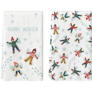 Artoid Mode Snow Ski Happy Winter Kitchen Towels Dish Towels, 18×26 Inch Farmhouse Holiday Snowflake Decoration Cleaning Set of 2