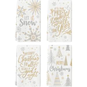 Artoid Mode Snowflake Xmas Trees Merry Christmas Kitchen Towels Dish Towels, 18×26 Inch Let It Snow Winter Decoration Hand Towels Set of 4