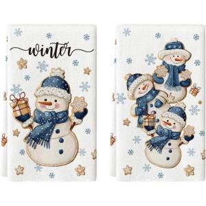 Artoid Mode Snowman Star Snowflake Winter Kitchen Towels Dish Towels, 18×26 Inch Farmhouse Holiday Decoration Cleaning Set of 2