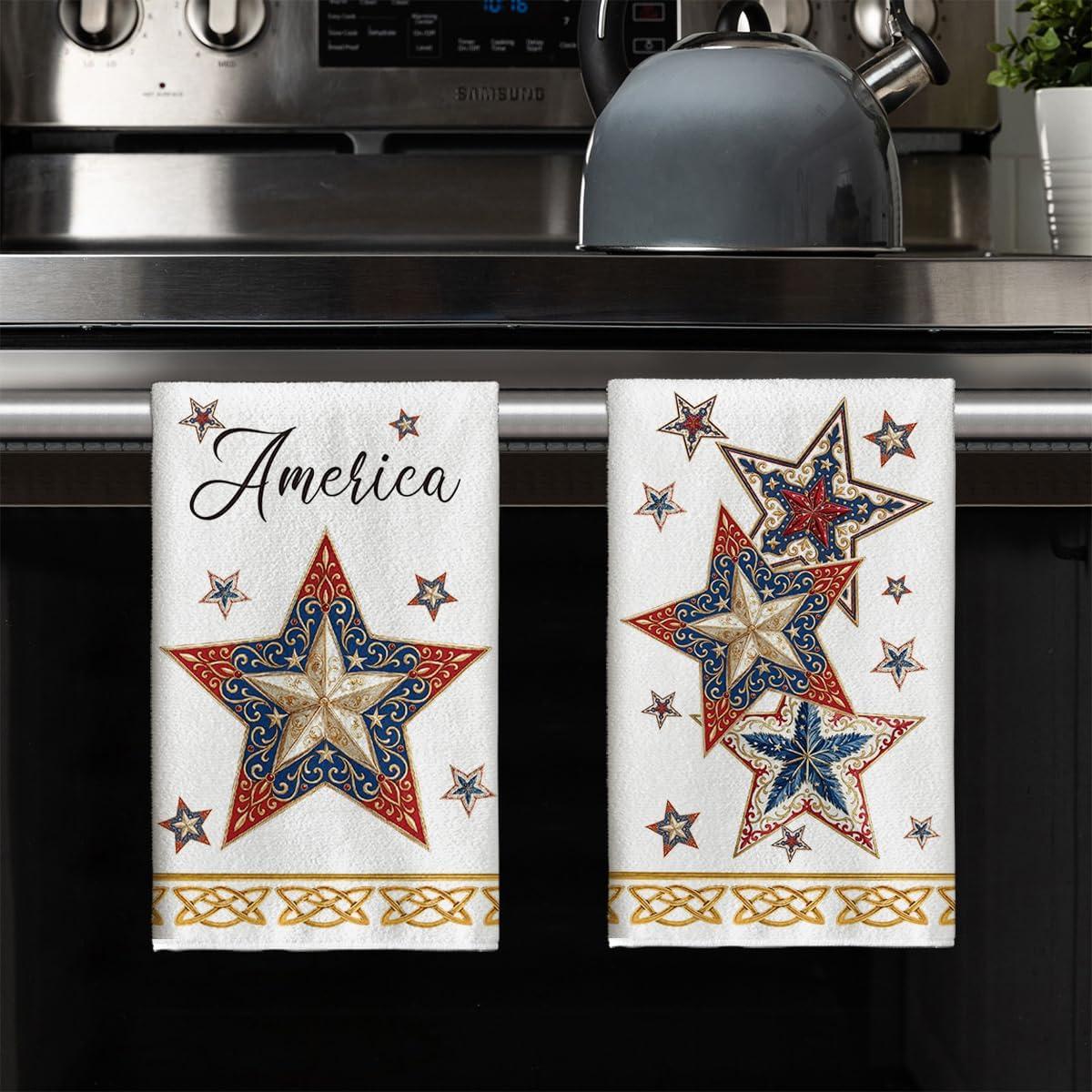 image:imageArtoid Mode Beige Lace Star America 4th of July Kitchen Towels Dish Towels 18x26 Inch Independence Day Decoration Cleaning Set of 2Beige