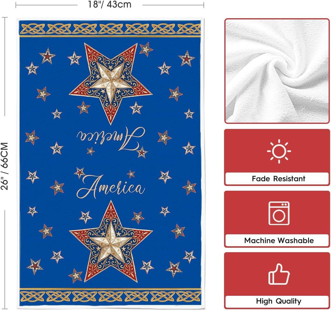 image:imageArtoid Mode Beige Lace Star America 4th of July Kitchen Towels Dish Towels 18x26 Inch Independence Day Decoration Cleaning Set of 2Blue