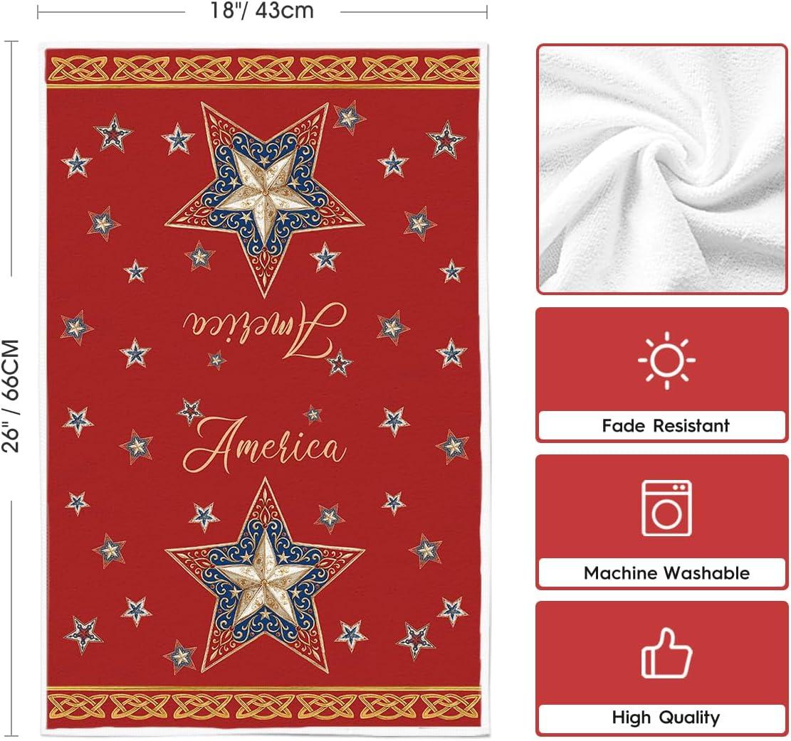 image:imageArtoid Mode Beige Lace Star America 4th of July Kitchen Towels Dish Towels 18x26 Inch Independence Day Decoration Cleaning Set of 2Red