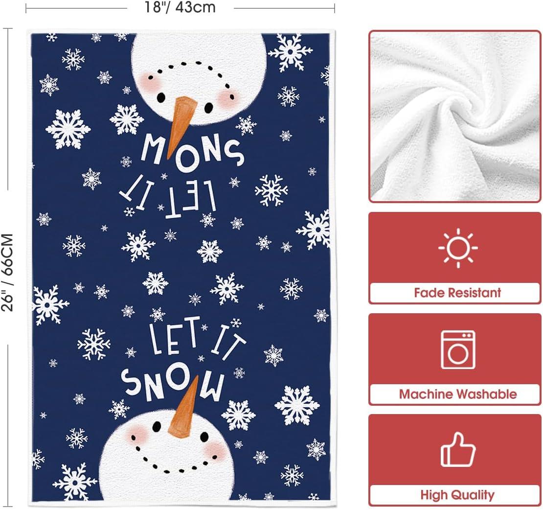 image:imageArtoid Mode Black Cute Snowman Hello Winter Kitchen Towels Dish Towels 18x26 Inch Farmhouse Holiday Snowflake Decoration Cleaning Set of 4Blue