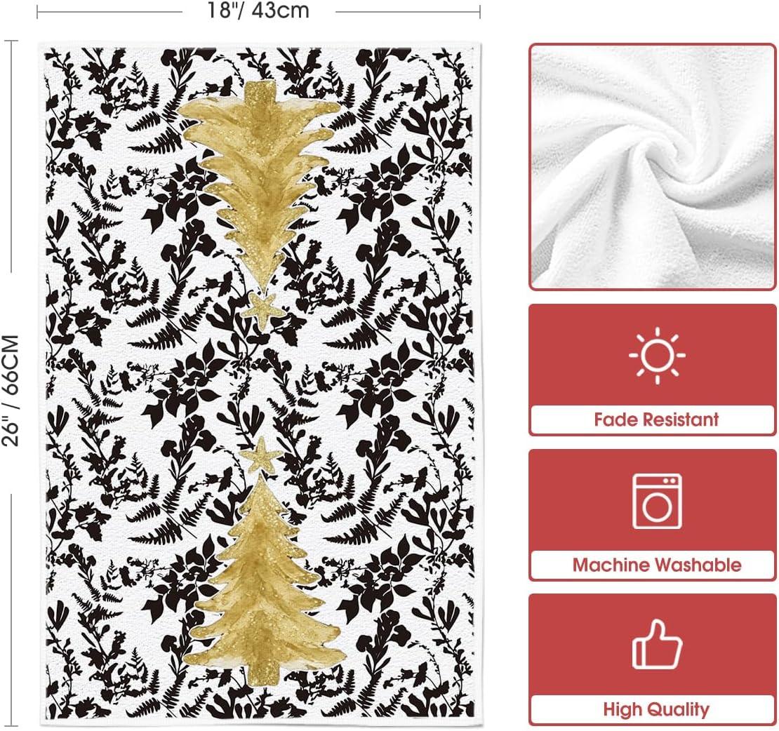 image:imageArtoid Mode Black Golden Xmas Tree Christmas Kitchen Towels Dish Towels 18x26 Inch Farmhouse Holiday Snowflake Winter Decoration Cleaning Set of 4