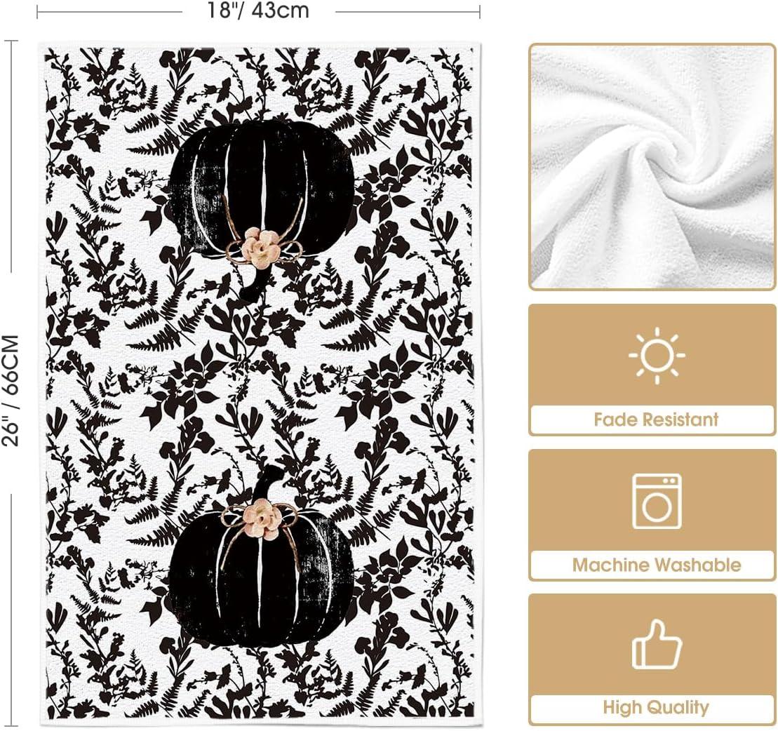 image:imageArtoid Mode Black Leaves Polka Dot Pumpkin Fall Kitchen Towels Dish Towels 18x26 Inch Farmhouse Autumn Decoration Hand Towels Set of 4