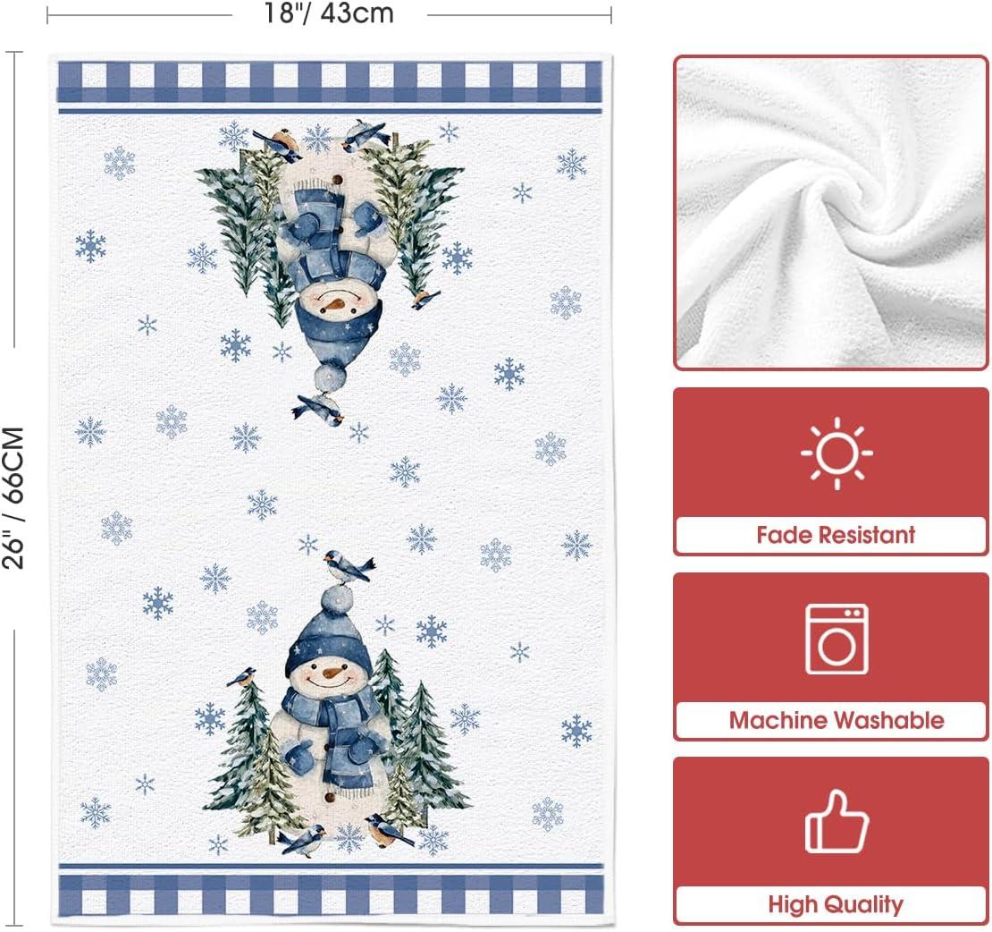 image:imageArtoid Mode Blue Snowman Snowflake Bird Hello Winter Kitchen Towels Dish Towels 18x26 Inch Farmhouse Holiday Decoration Cleaning Set of 2