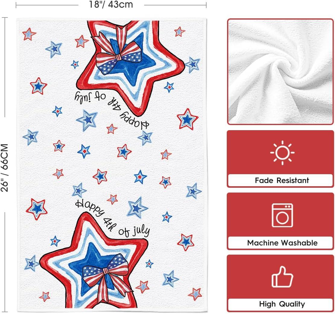 image:imageArtoid Mode Bowknot Star Freedom Happy 4th of July Kitchen Towels Dish Towels 18x26 Inch Independence Day Decoration Cleaning Set of 2