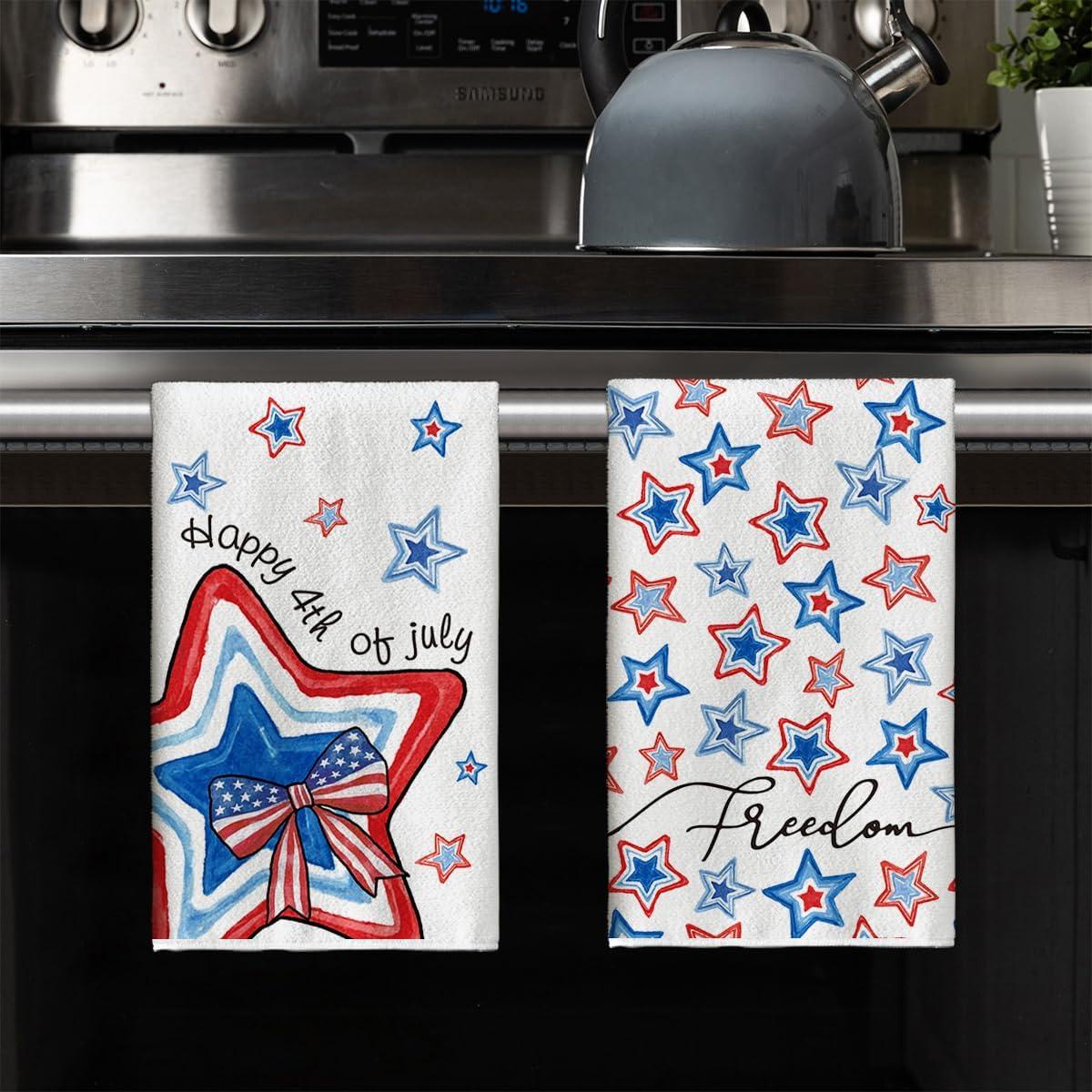 image:imageArtoid Mode Bowknot Star Freedom Happy 4th of July Kitchen Towels Dish Towels 18x26 Inch Independence Day Decoration Cleaning Set of 2