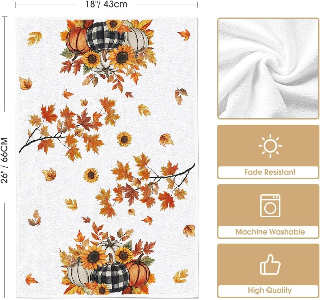 image:imageArtoid Mode Buffalo Plaid Bowknot Pumpkin Fall Kitchen Towels Dish Towels 18x26 Inch Farmhouse Leaves Autumn Decoration Hand Towels Set of 4