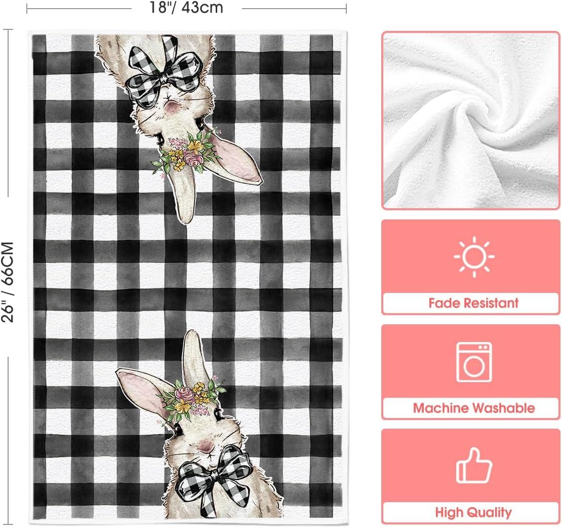 image:imageArtoid Mode Buffalo Plaid Rabbit Carrot Truck Bunny Eggs Easter Spring Kitchen Towels Dish Towels 18x26 Inch Farmhouse Summer Decoration Cleaning Set of 4