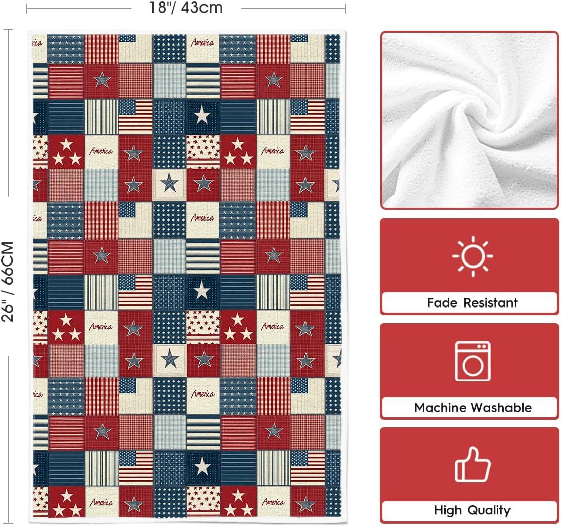 image:imageArtoid Mode Checkered Stripes Star America 4th of July Kitchen Towels Dish Towels 18x26 Inch Independence Day Decoration Cleaning Set of 2