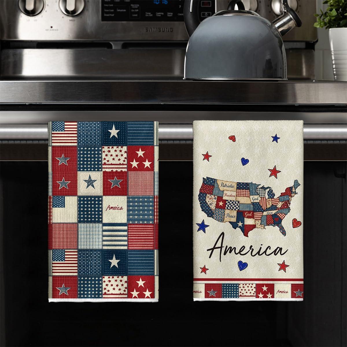 image:imageArtoid Mode Checkered Stripes Star America 4th of July Kitchen Towels Dish Towels 18x26 Inch Independence Day Decoration Cleaning Set of 2