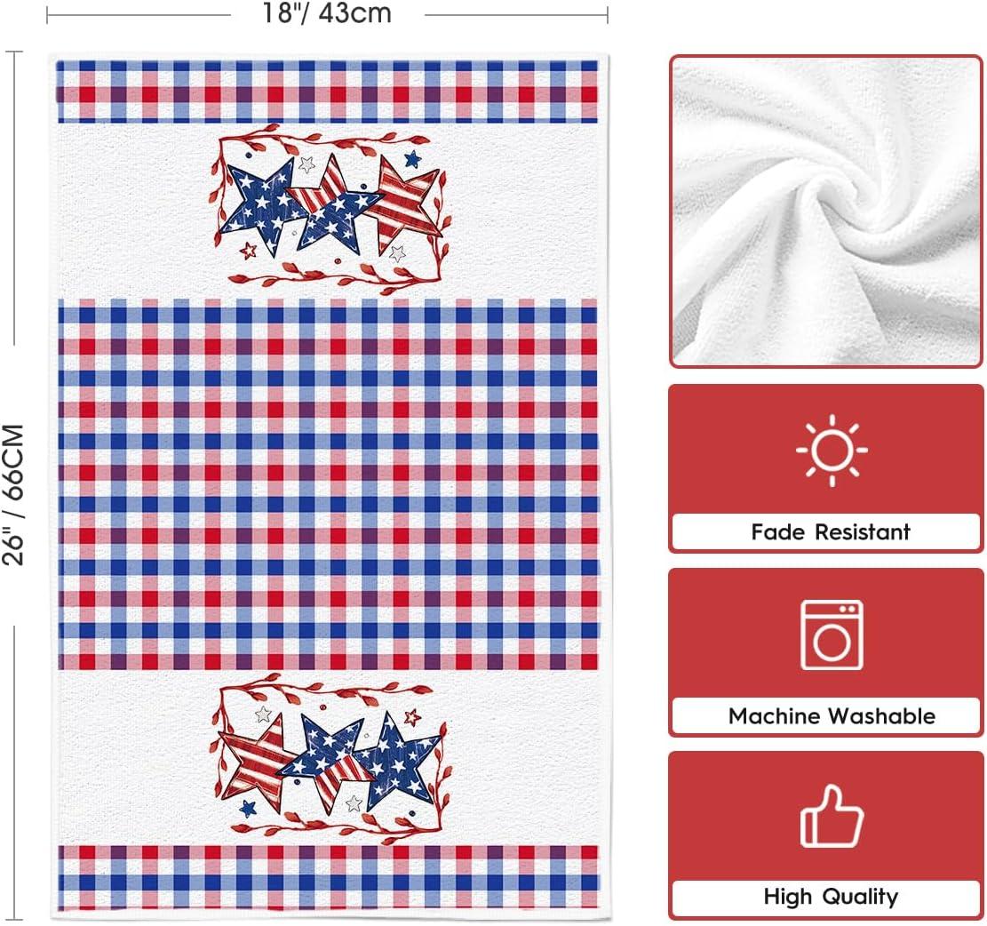 image:imageArtoid Mode Colorful Checkered Vase Floral 4th of July Kitchen Towels Dish Towels 18x26 Inch Independence Day Decoration Cleaning Set of 2RedBlue