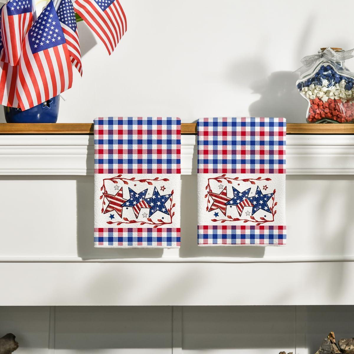 image:imageArtoid Mode Colorful Checkered Vase Floral 4th of July Kitchen Towels Dish Towels 18x26 Inch Independence Day Decoration Cleaning Set of 2RedBlue