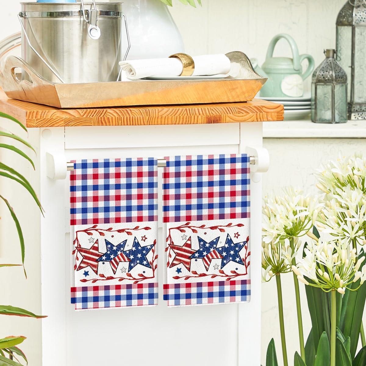 image:imageArtoid Mode Colorful Checkered Vase Floral 4th of July Kitchen Towels Dish Towels 18x26 Inch Independence Day Decoration Cleaning Set of 2RedBlue