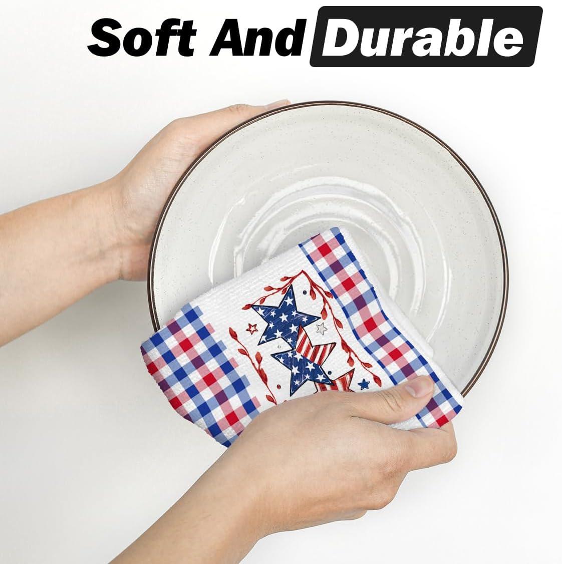 image:imageArtoid Mode Colorful Checkered Vase Floral 4th of July Kitchen Towels Dish Towels 18x26 Inch Independence Day Decoration Cleaning Set of 2RedBlue