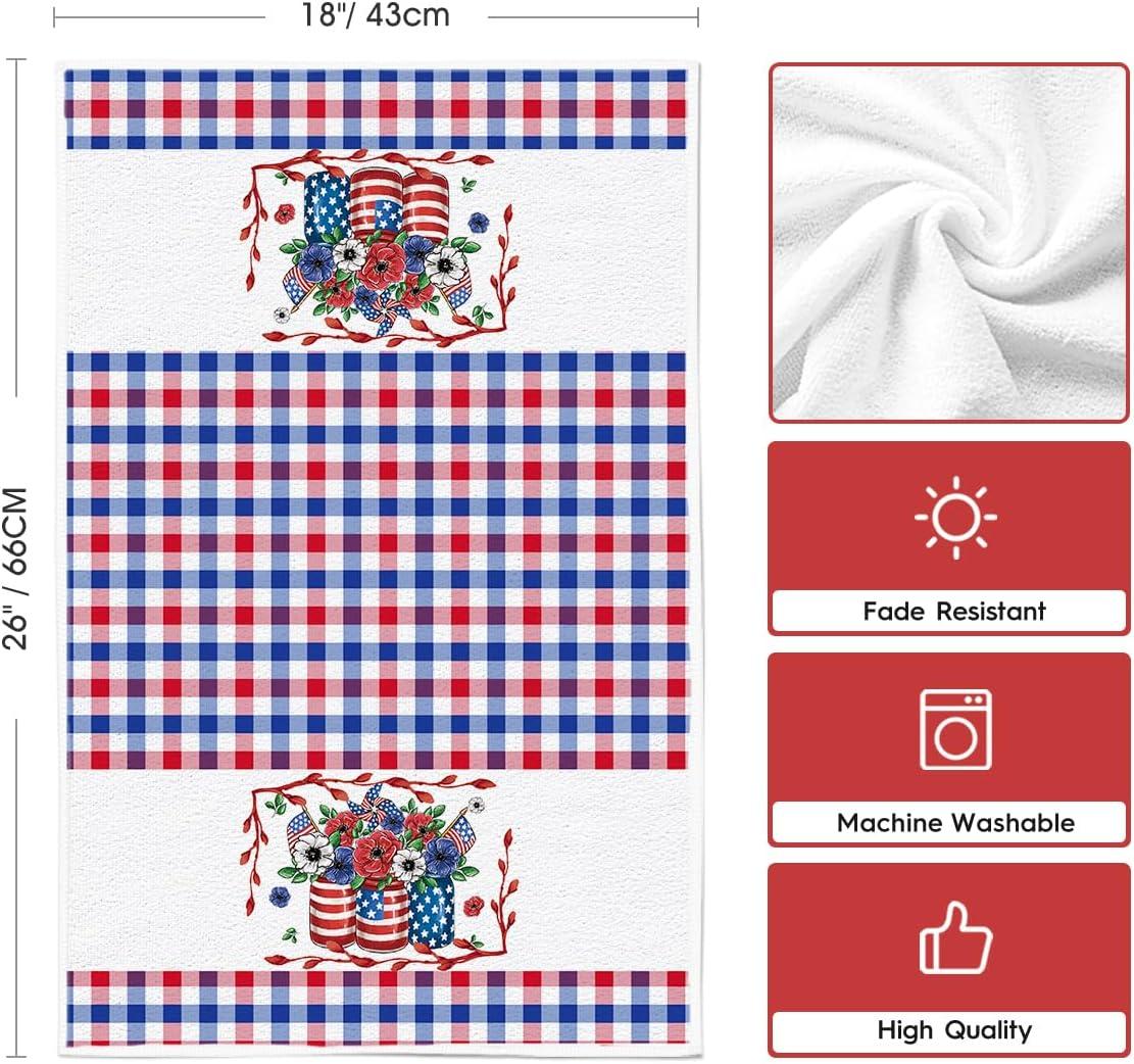 image:imageArtoid Mode Colorful Checkered Vase Floral 4th of July Kitchen Towels Dish Towels 18x26 Inch Independence Day Decoration Cleaning Set of 2RedBlue