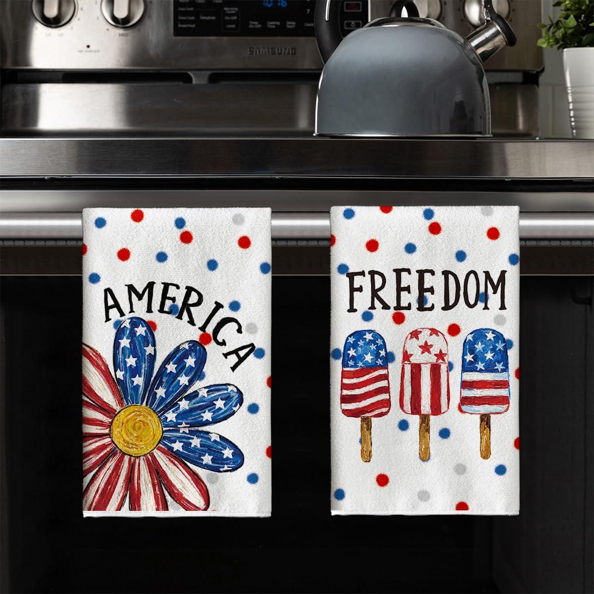 image:imageArtoid Mode Colorful Sunflower Ice Cream 4th of July Kitchen Towels Dish Towels 18x26 Inch Independence Day Decoration Cleaning Set of 2