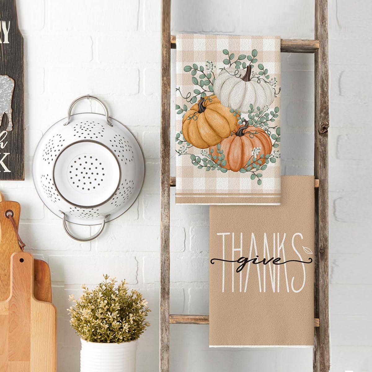 image:imageArtoid Mode Eucalyptus Leaves Hello Pumpkin Fall Kitchen Towels Dish Towels 18x26 Inch Seasonal Give Thanks Decoration Hand Towels Set of 6Orange
