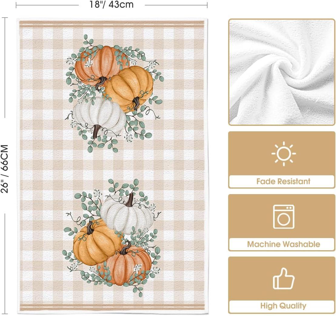 image:imageArtoid Mode Eucalyptus Leaves Hello Pumpkin Fall Kitchen Towels Dish Towels 18x26 Inch Seasonal Give Thanks Decoration Hand Towels Set of 6Orange