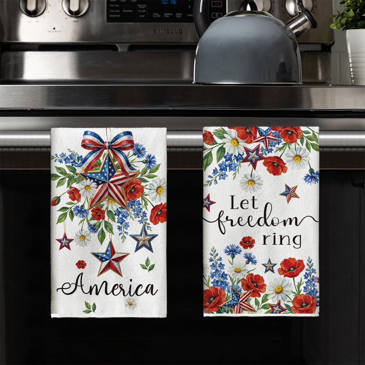 image:imageArtoid Mode Flower Star Vase Freedom 4th of July Kitchen Towels Dish Towels 18x26 Inch Independence Day Decoration Cleaning Set of 4