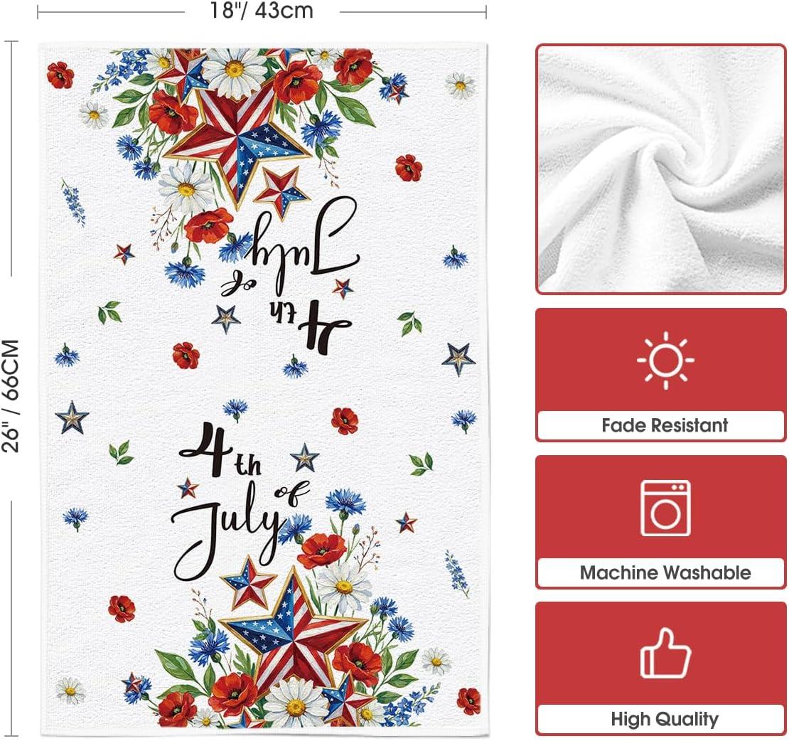 image:imageArtoid Mode Flower Star Vase Freedom 4th of July Kitchen Towels Dish Towels 18x26 Inch Independence Day Decoration Cleaning Set of 4