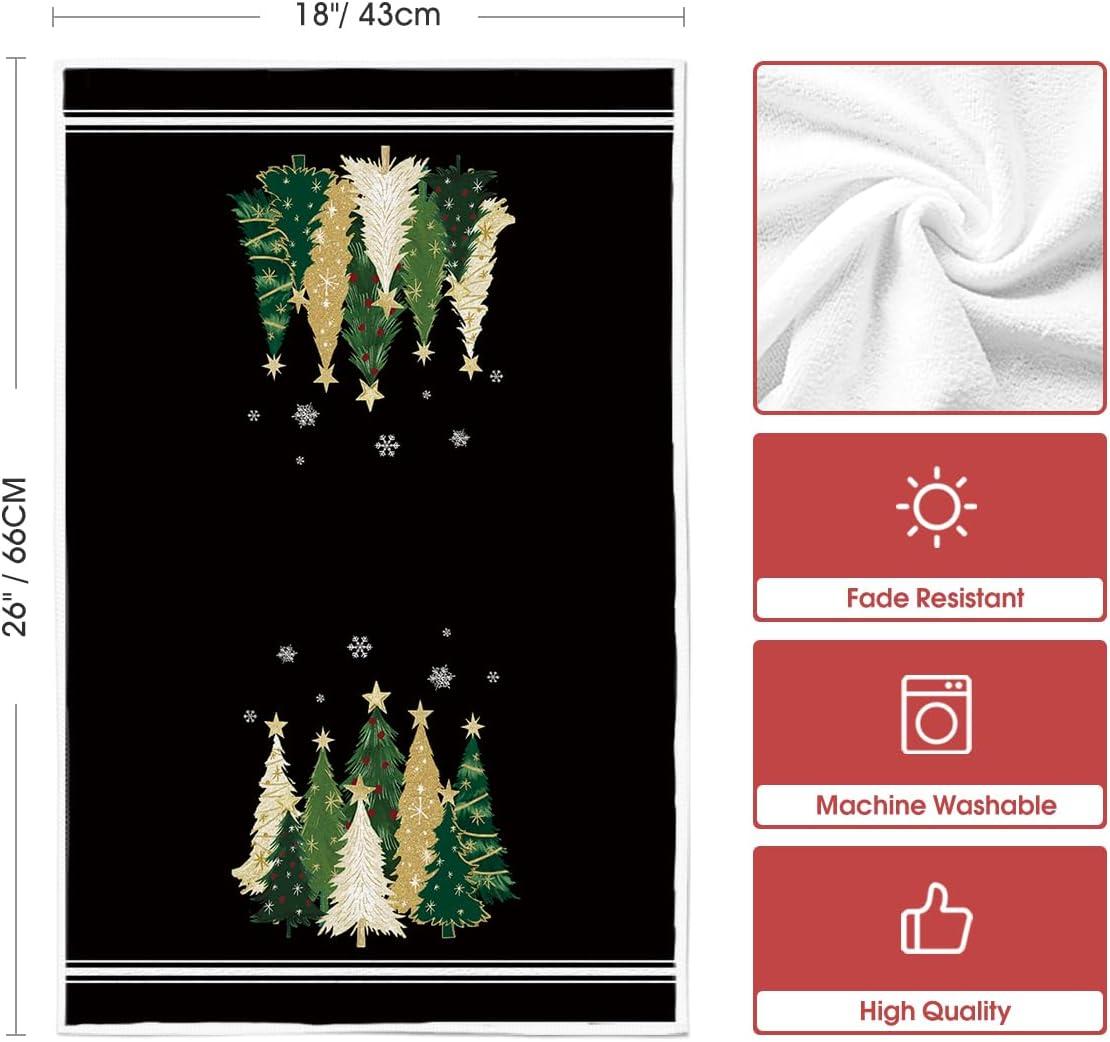 image:imageArtoid Mode Green Sleigh Star Xmas Tree Merry Christmas Kitchen Towels Dish Towels 18x26 Inch Farmhouse Holiday Winter Decoration Cleaning Set of 4Black