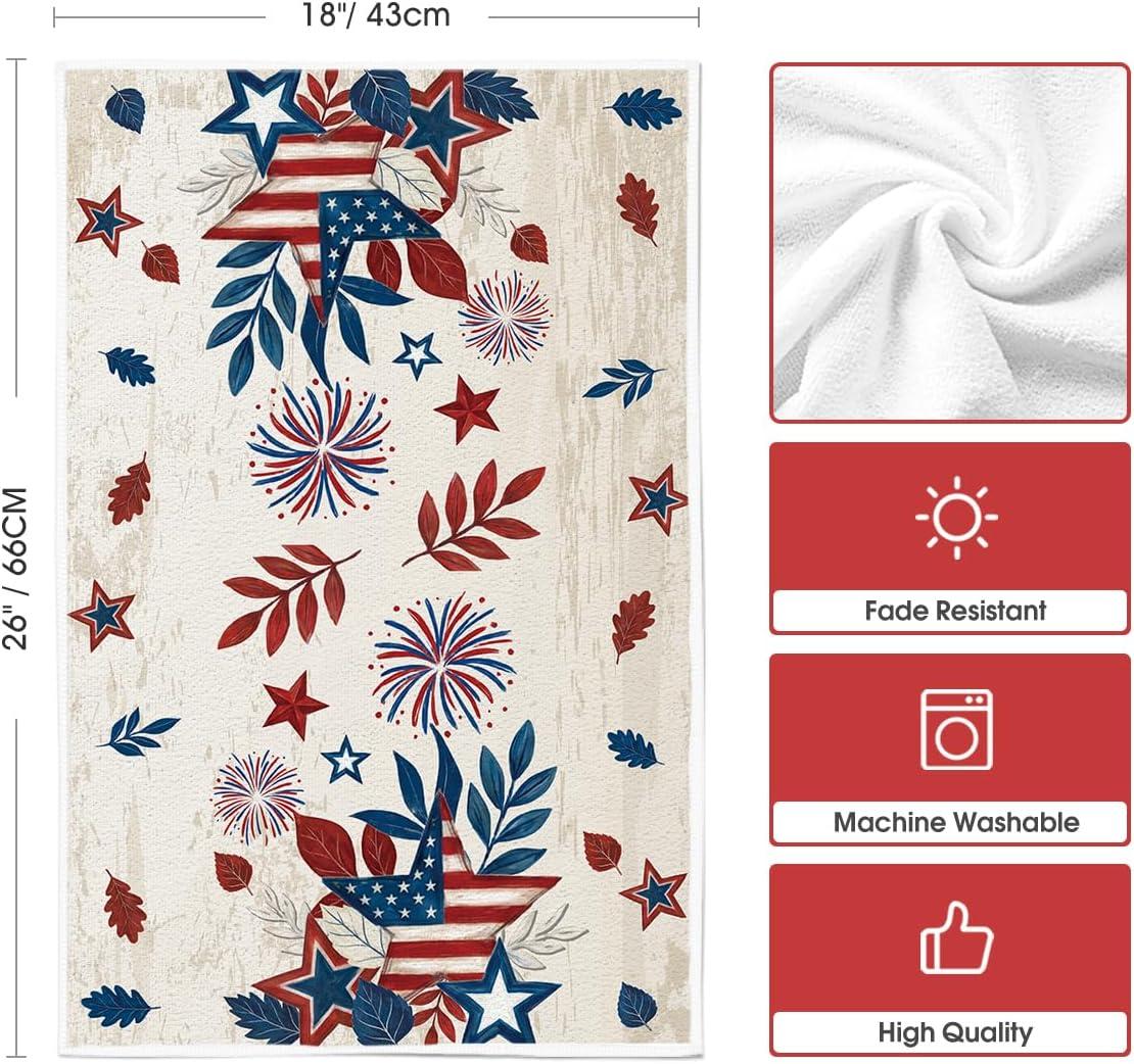 image:imageArtoid Mode Leaves Star Fireworks Freedom 4th of July Kitchen Towels Dish Towels 18x26 Inch Independence Day Decoration Cleaning Set of 4