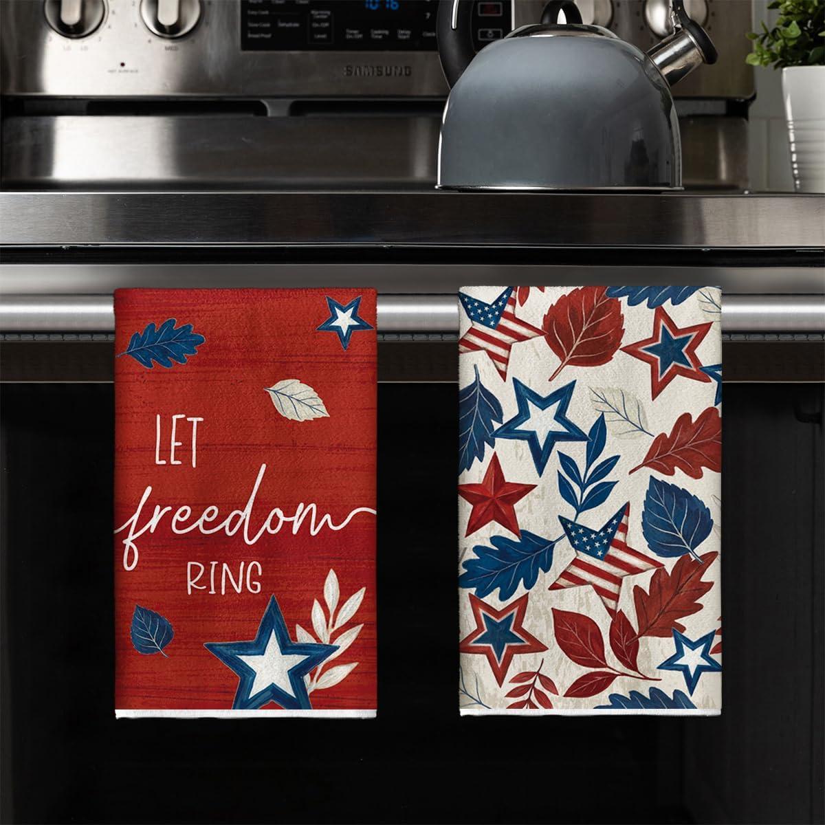 image:imageArtoid Mode Leaves Star Fireworks Freedom 4th of July Kitchen Towels Dish Towels 18x26 Inch Independence Day Decoration Cleaning Set of 4